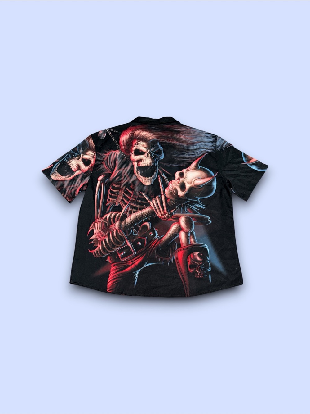 Heavy Metal Death Demon Skulls AOP button Up Shirt Black Men’s Large - Picture 2 of 5